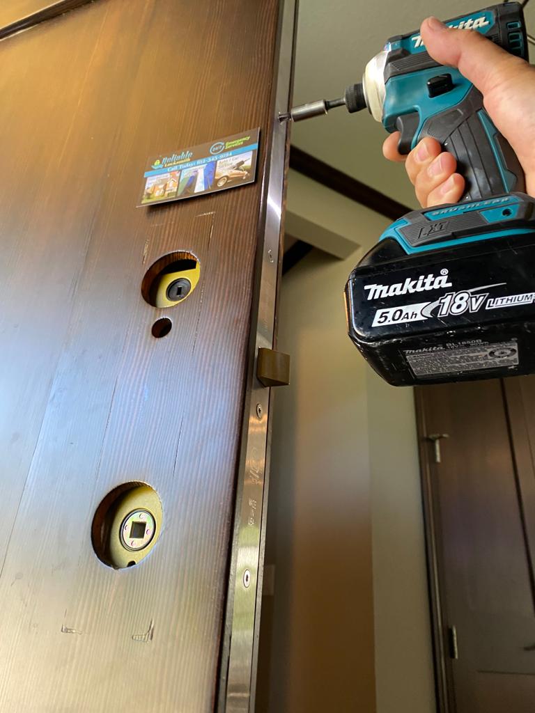 3 point locks installed on residential wood door