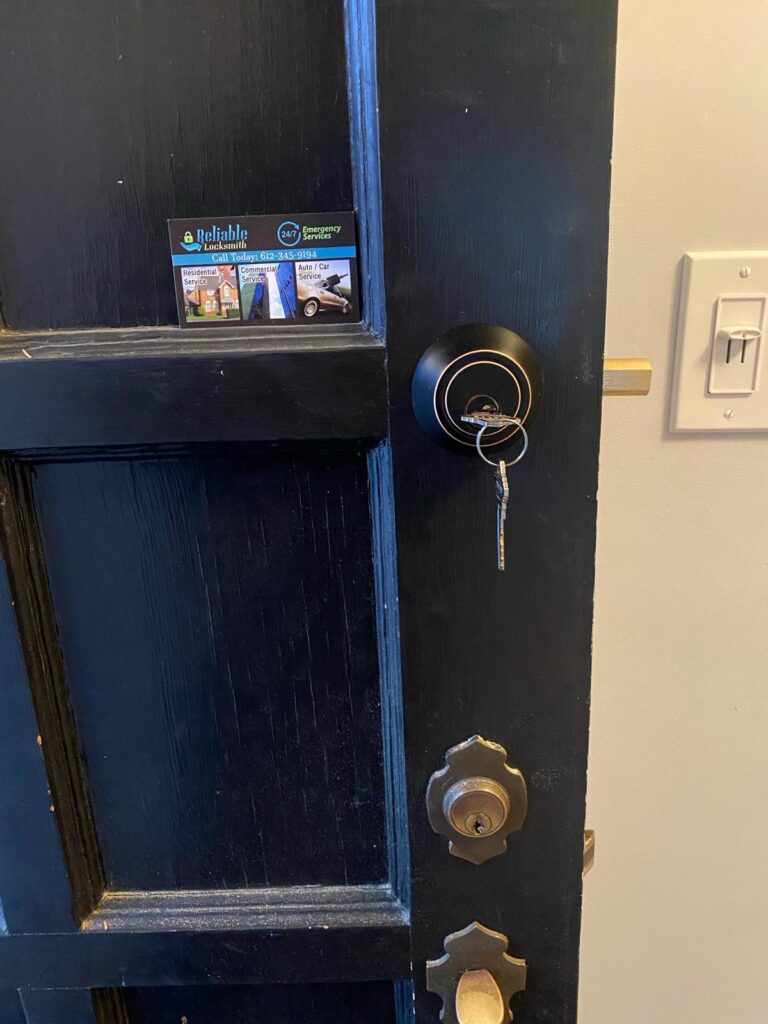 Fresh installation job on a residential door in Edina MN by Reliable locksmith