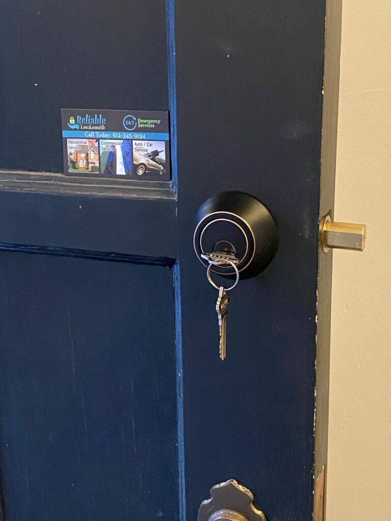 Fresh installation job on a residential door in Edina MN by Reliable locksmith (6)